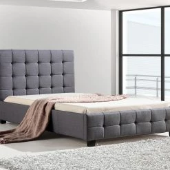 Palermo King Single Grey Linen Fabric Deluxe Bed Frame