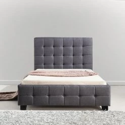 Palermo King Single Grey Linen Fabric Deluxe Bed Frame