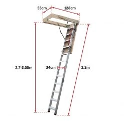 Randy & Travis Machinery DIY & Renovation Deluxe Aluminium Attic Loft Ladder - 2.7m To 3.05m