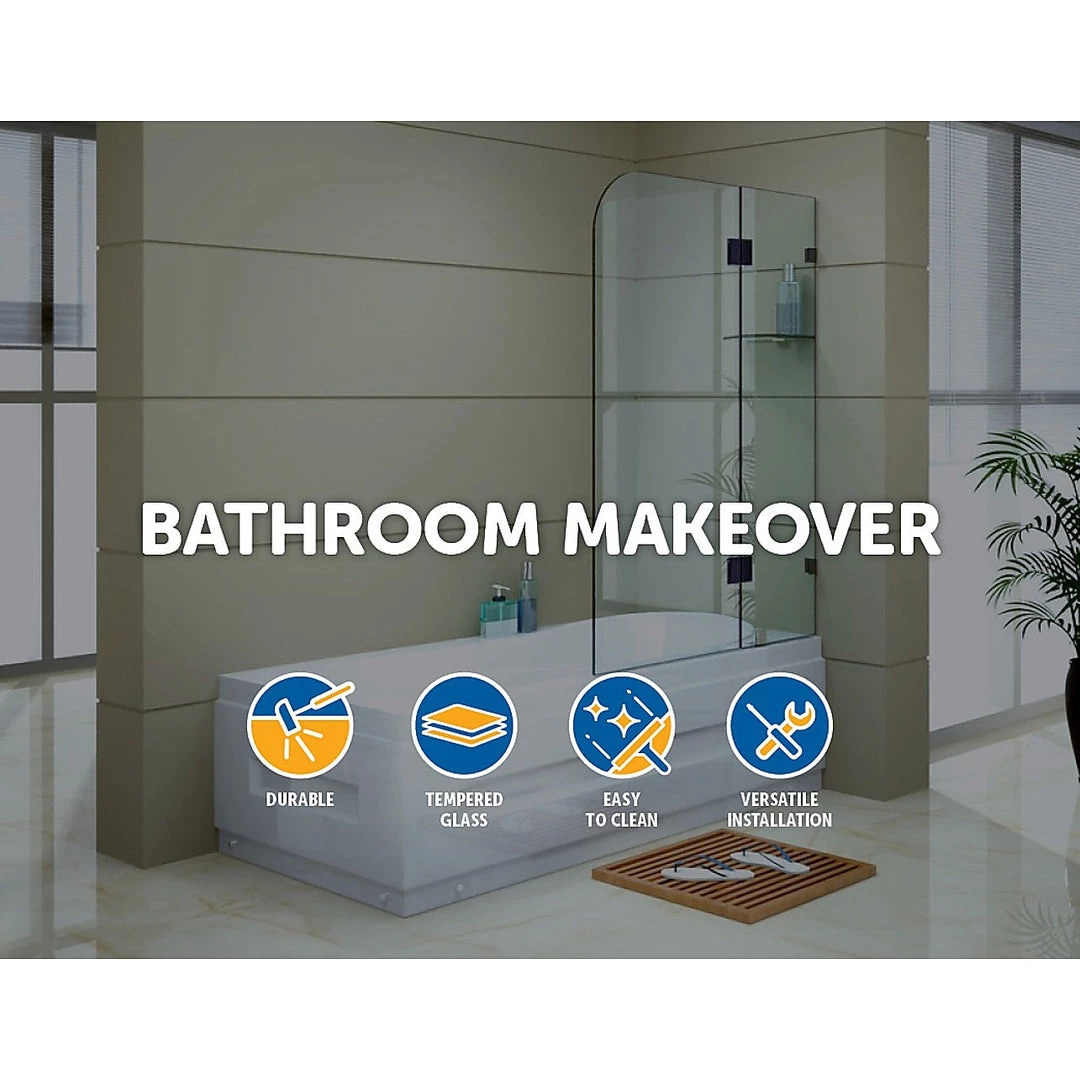 120 X 145cm Frameless Glass Bath Screen By Della Francesca BLACK