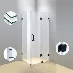 110 X 80cm Frameless 10mm Glass Shower Screen By Della Francesca BLACK Hinges/Brackets And ROUND Handle DIY & Renovation