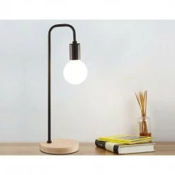 FactoryFast.com.au Modern Black Table Lamp Desk Light Timber Base Bedside Bedroom Home & Lifestyle