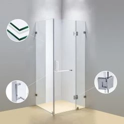 90 X 70cm Frameless 10mm Glass Shower Screen By Della Francesca CHROME Hinges/Brackets And SQUARE Handle DIY & Renovation