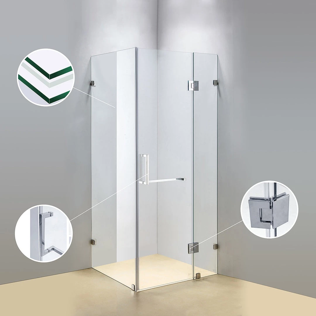 90 X 70cm Frameless 10mm Glass Shower Screen By Della Francesca CHROME Hinges/Brackets And SQUARE Handle DIY & Renovation