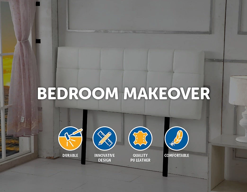 Palermo Furniture Queen PU Leather Bed Deluxe Headboard Bedhead - White