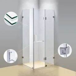DIY & Renovation 120 X 70cm Frameless 10mm Glass Shower Screen By Della Francesca CHROME Hinges/Brackets And SQUARE Handle