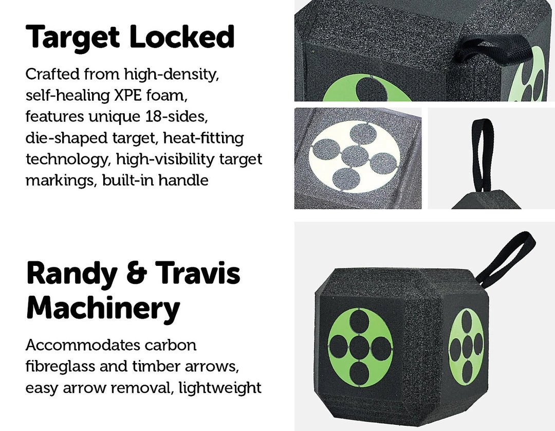 Randy & Travis Machinery Archery 3D Dice Target Cube Reusable 18 Sides 23CM Self Healing XPE Foam Target