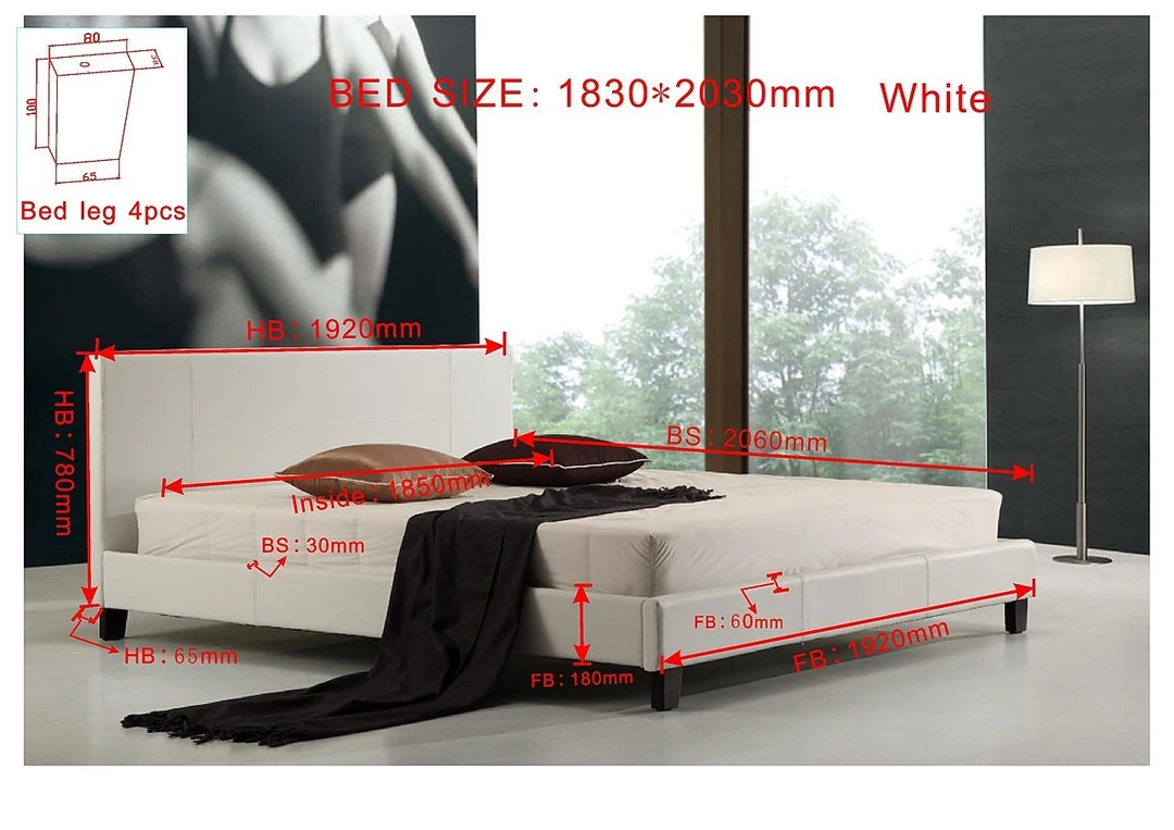 Palermo King Bed Frame White PU Leather