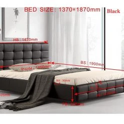 Palermo Double Black PU Leather Deluxe Bed Frame Furniture