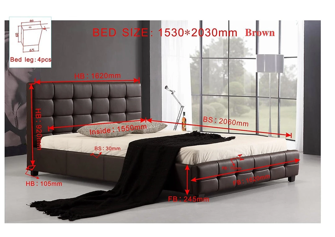 Palermo Queen Brown PU Leather Deluxe Bed Frame