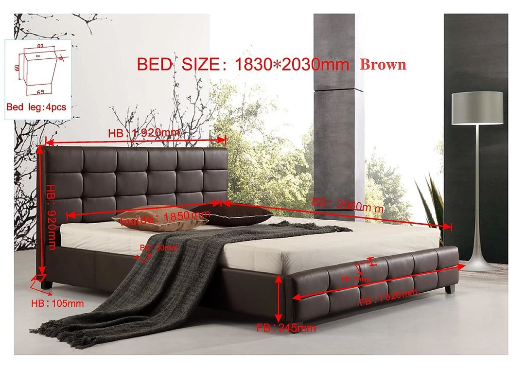 Palermo King Brown PU Leather Deluxe Bed Frame Furniture