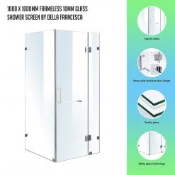 DIY & Renovation 100 X 100cm Frameless 10mm Glass Shower Screen By Della Francesca CHROME Hinges/Brackets And SQUARE Handle