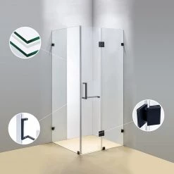 120 X 90cm Frameless 10mm Glass Shower Screen By Della Francesca BLACK Hinges/Brackets And SQUARE Handle DIY & Renovation