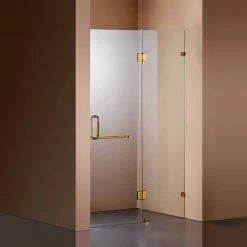 Della Francesca 120 X 200cm Wall To Wall Frameless Shower Screen In GOLD Hardware With ROUND Handle