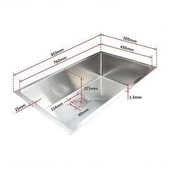 Brienz 810x505mm Handmade 1.5mm Stainless Steel Sink With Square Waste
