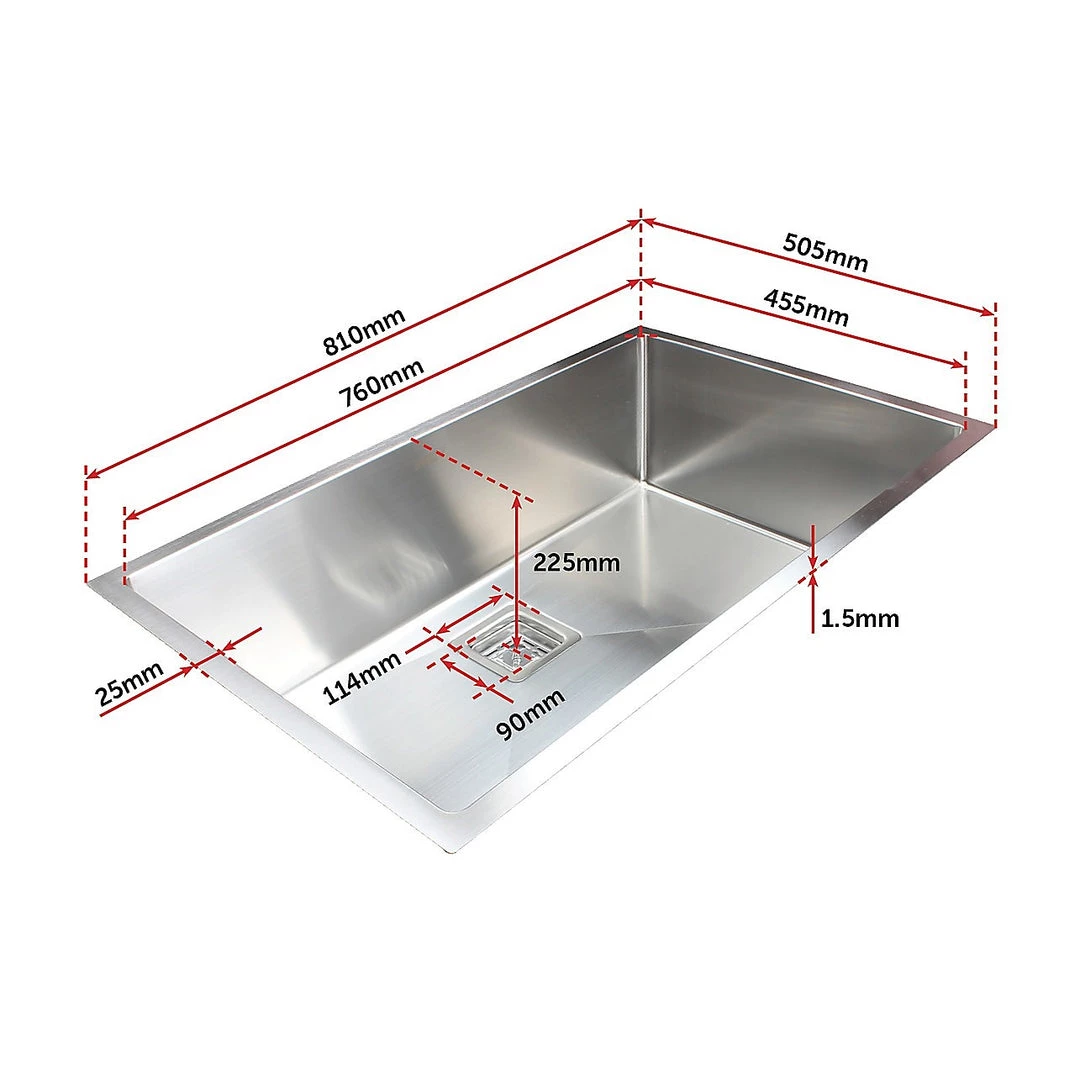 Brienz 810x505mm Handmade 1.5mm Stainless Steel Sink With Square Waste