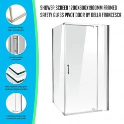 Della Francesca DIY & Renovation 1200 X 900 X 1900mm Framed Safety Glass Pivot Door Shower Screen In CHROME