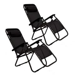 Randy & Travis Machinery 2 X Black Lounge Chairs - Patio Outdoor Garden Yard Beach Caravan Furniture