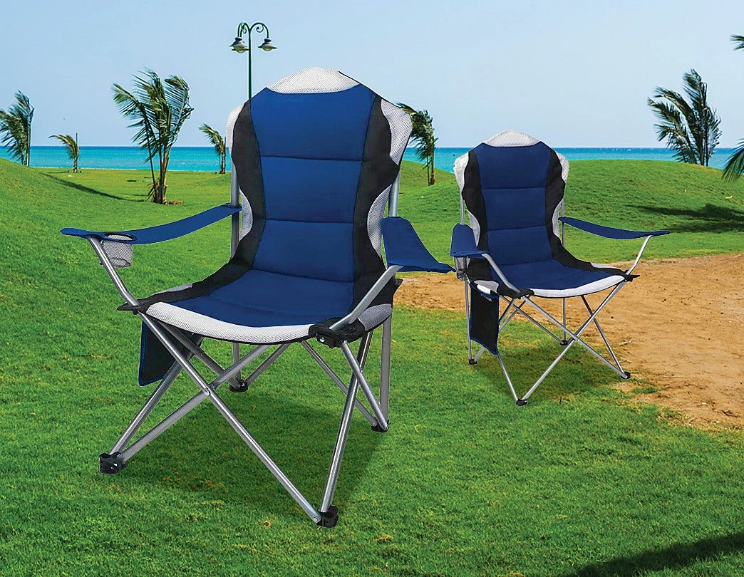 FactoryFast.com.au 2x Folding Camping Arm Chairs Portable Outdoor Garden Fishing Tourer