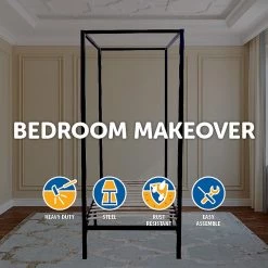 Palermo 4 Four Poster Single Bed Frame - Black Furniture