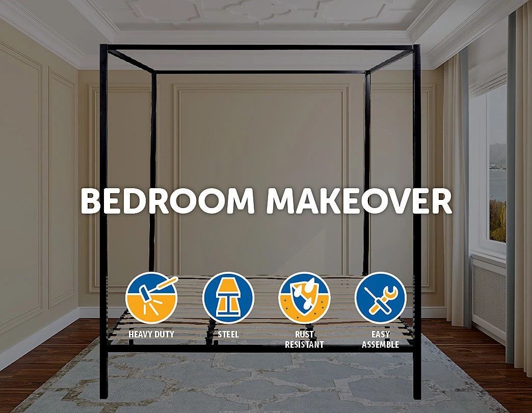 Palermo 4 Four Poster King Bed Frame - Black Furniture