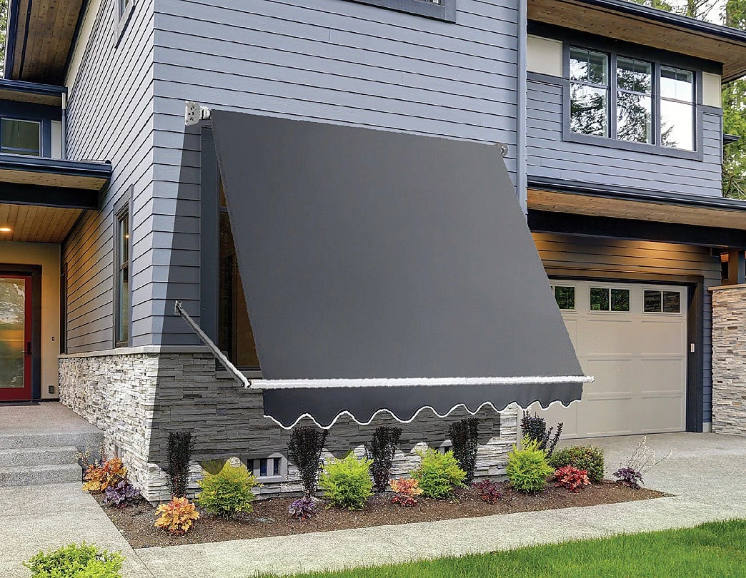 Bariloche DIY & Renovation Retractable Fixed Pivot Arm Window Awning Patio Garden Blinds 2.4m X 2.1m Grey