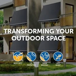 Bariloche DIY & Renovation Retractable Fixed Pivot Arm Window Awning Patio Garden Blinds 2.4m X 2.1m Grey