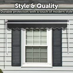 Bariloche DIY & Renovation Retractable Fixed Pivot Arm Window Awning Patio Garden Blinds 2.4m X 2.1m Grey
