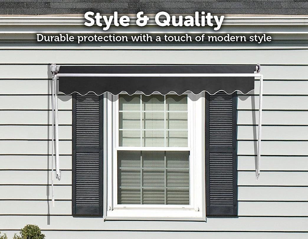Bariloche DIY & Renovation Retractable Fixed Pivot Arm Window Awning Patio Garden Blinds 2.4m X 2.1m Grey