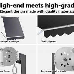 Bariloche DIY & Renovation Retractable Fixed Pivot Arm Window Awning Patio Garden Blinds 2.4m X 2.1m Grey