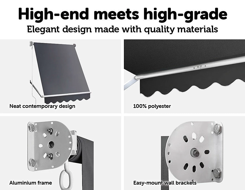 Bariloche DIY & Renovation Retractable Fixed Pivot Arm Window Awning Patio Garden Blinds 2.4m X 2.1m Grey