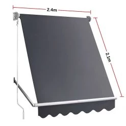 Bariloche DIY & Renovation Retractable Fixed Pivot Arm Window Awning Patio Garden Blinds 2.4m X 2.1m Grey