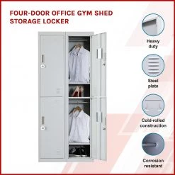 Salvatore Angelotti Grey Four-Door Office Gym Shed Storage Locker- 3-Digit Combination Lock Furniture