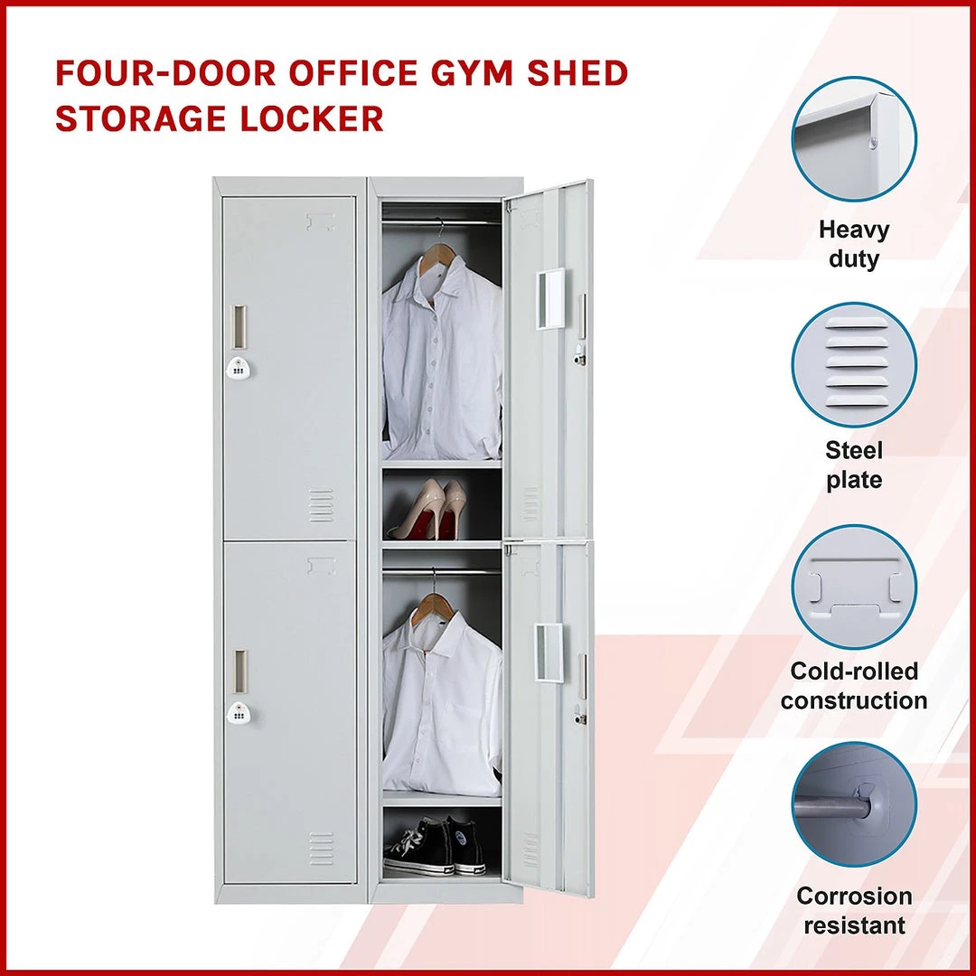 Salvatore Angelotti Grey Four-Door Office Gym Shed Storage Locker- 3-Digit Combination Lock Furniture