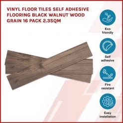 Randy & Travis Machinery Furniture Vinyl Floor Tiles Self Adhesive Flooring Black Walnut Wood Grain 16 Pack 2.3SQM