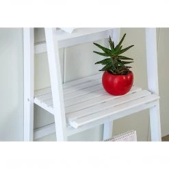 Randy & Travis Machinery 5 Tier Wooden Ladder Shelf Stand Storage Book Display Rack - White