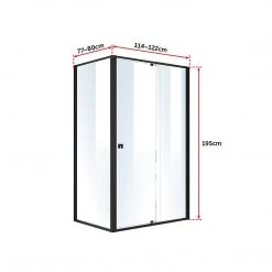 Della Francesca DIY & Renovation Front: (114~122) X 195cm Adjustable Semi Frameless Shower Screen In Black Side: (77~80) X 195cm