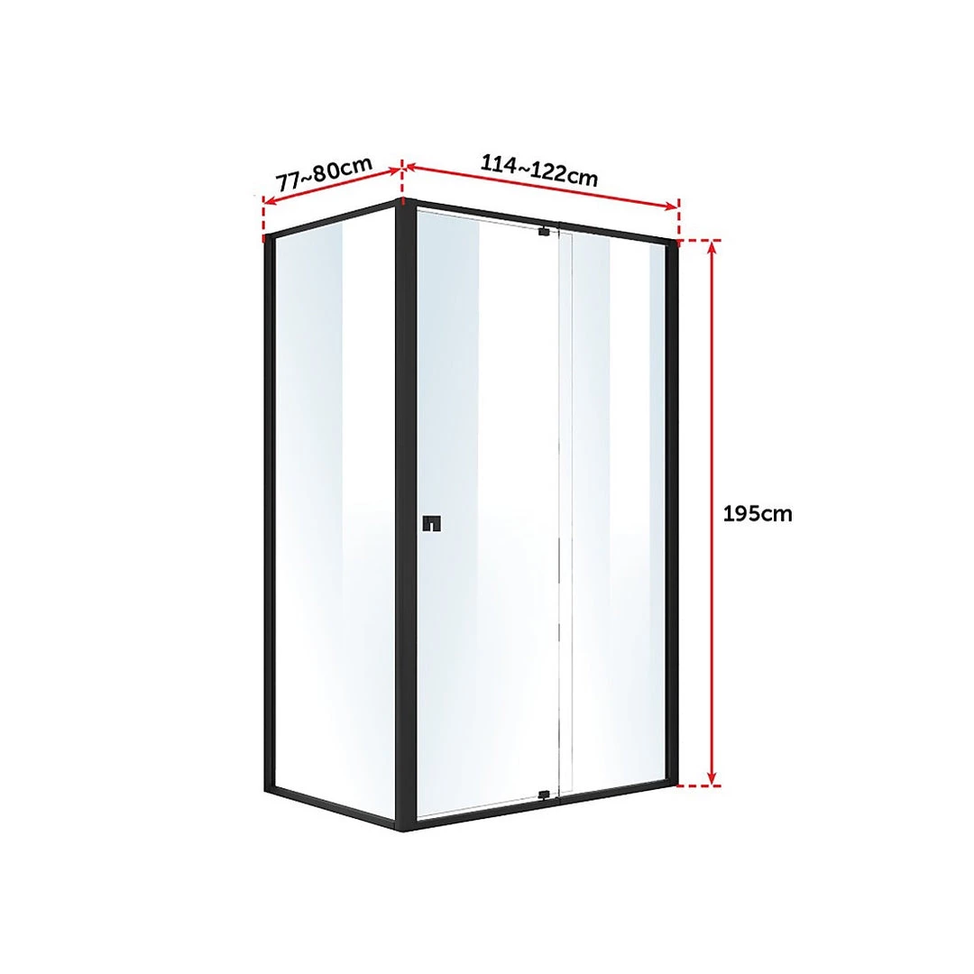 Della Francesca DIY & Renovation Front: (114~122) X 195cm Adjustable Semi Frameless Shower Screen In Black Side: (77~80) X 195cm