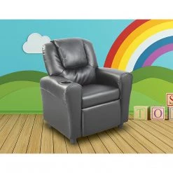 Palermo PU Leather Kids Recliner With Drink Holder - Black