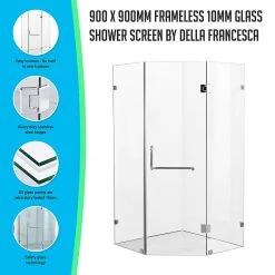 DIY & Renovation 900 X 900mm Frameless 10mm Glass Shower Screen By Della Francesca CHROME Hinges/Brackets And Round Handle