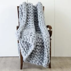 FactoryFast.com.au Home & Lifestyle Hand Knitted Chunky Blanket Thick Acrylic Yarn Blanket Home Decor Throw Rug - Grey