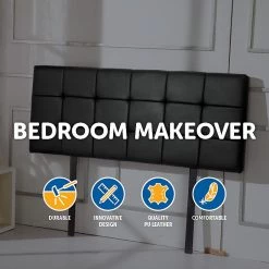 Palermo Queen PU Leather Bed Deluxe Headboard Bedhead - Black