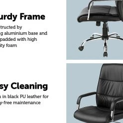 Palermo PU Leather Office Chair Executive Padded Black Furniture