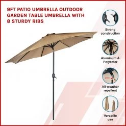 Randy & Travis Machinery 9FT Patio Umbrella Outdoor Garden Table Umbrella With 8 Sturdy Ribs Outdoor & Leisure