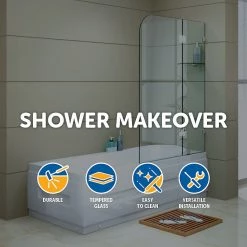 90 X 145cm Frameless Glass Bath Screen By Della Francesca Chrome DIY & Renovation