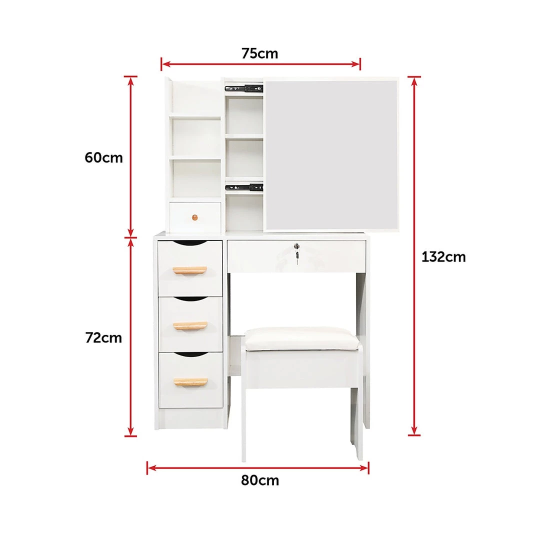 Palermo Dressing Table Makeup Table Stool Mirror Makeup Jewellery Organiser Cabinet Desk