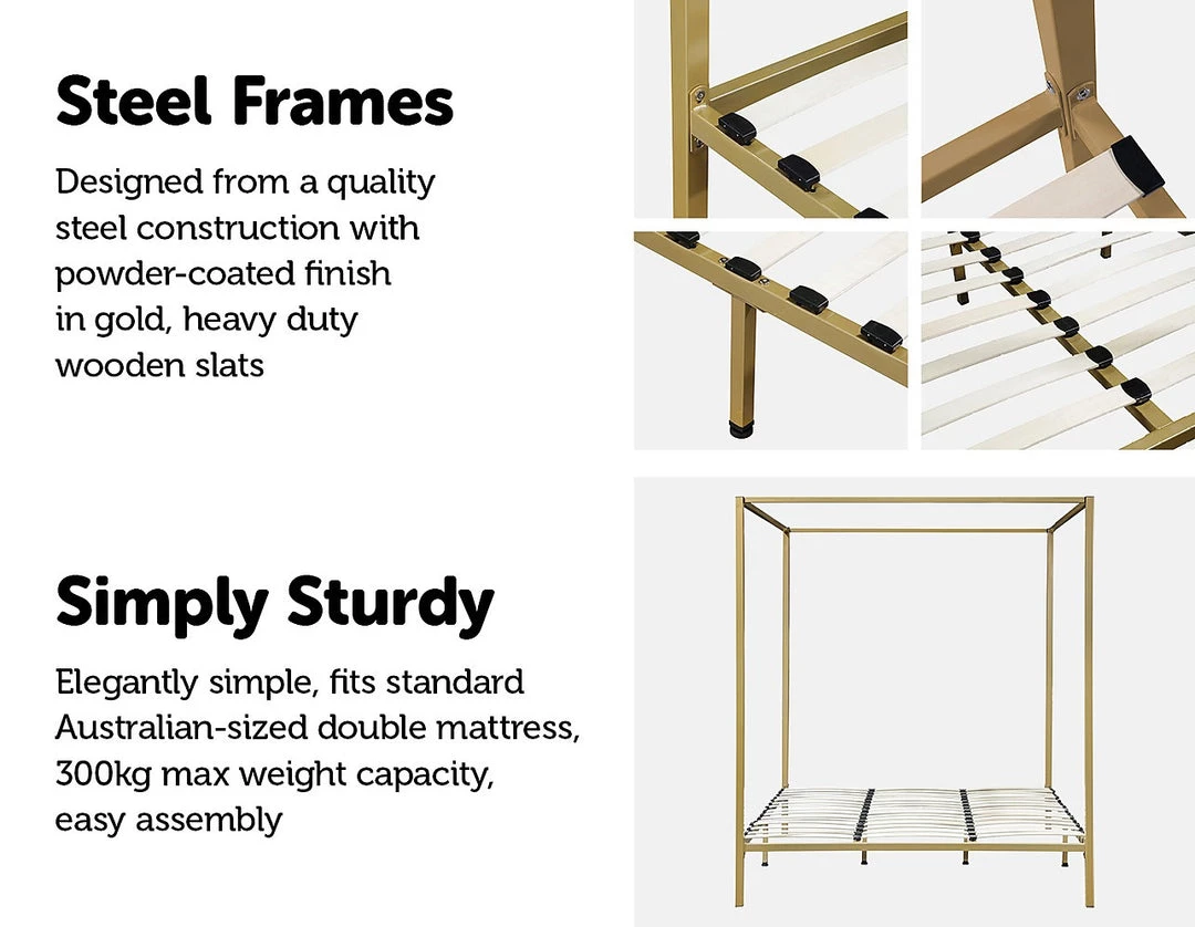 Palermo 4 Four Poster King Bed Frame - Gold