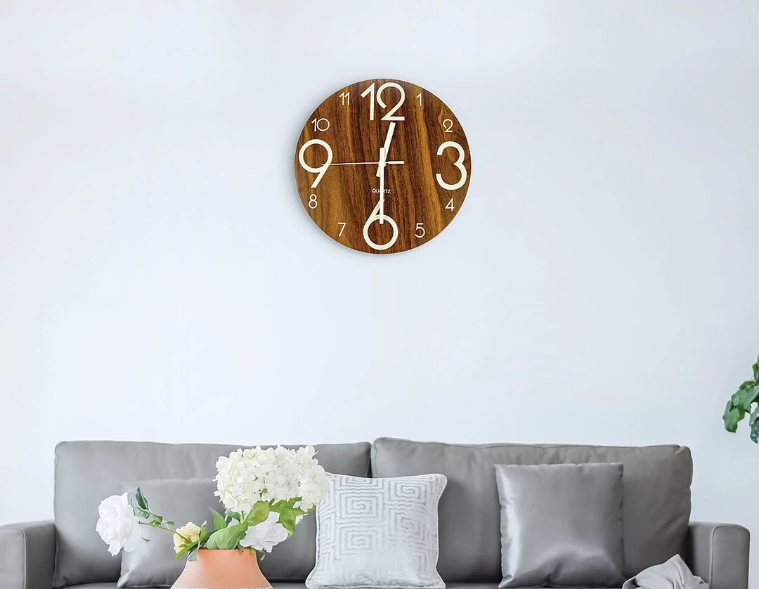 FactoryFast.com.au Glow In Dark Wall Clock Luminous Quartz Wooden Non Ticking Home Decor 12''/30cm