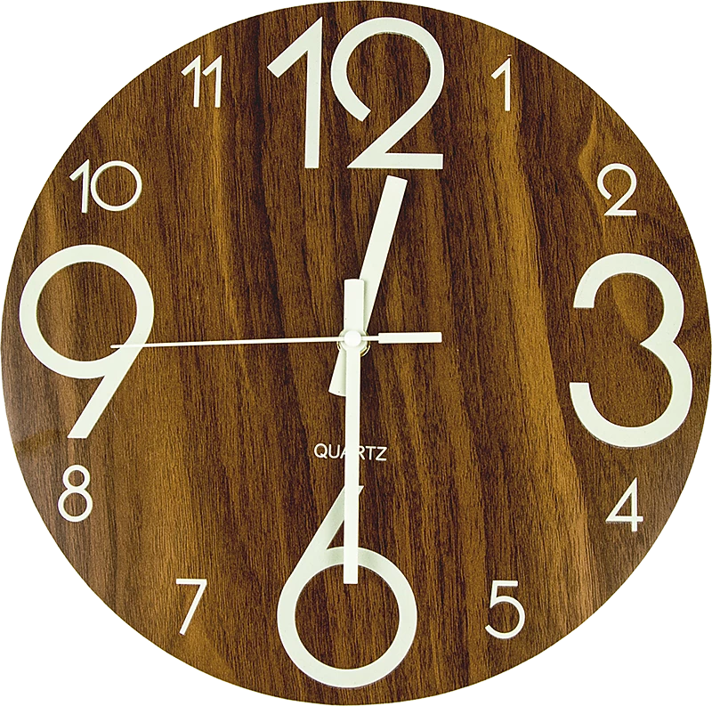 FactoryFast.com.au Glow In Dark Wall Clock Luminous Quartz Wooden Non Ticking Home Decor 12''/30cm