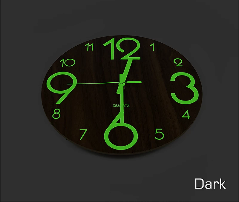 FactoryFast.com.au Glow In Dark Wall Clock Luminous Quartz Wooden Non Ticking Home Decor 12''/30cm